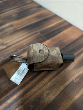 NWT Coach Brown Signature Canvas Hand Sanitizer Holder with Clip